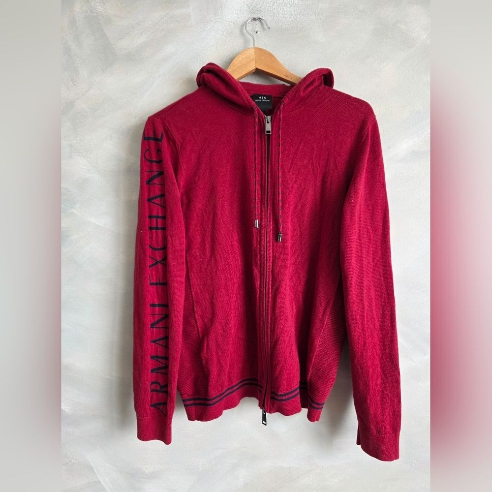 A|X Armani Exchange Maroon Men's Logo Print Sleeve Full-Zip Hoodie Sz M Cotton